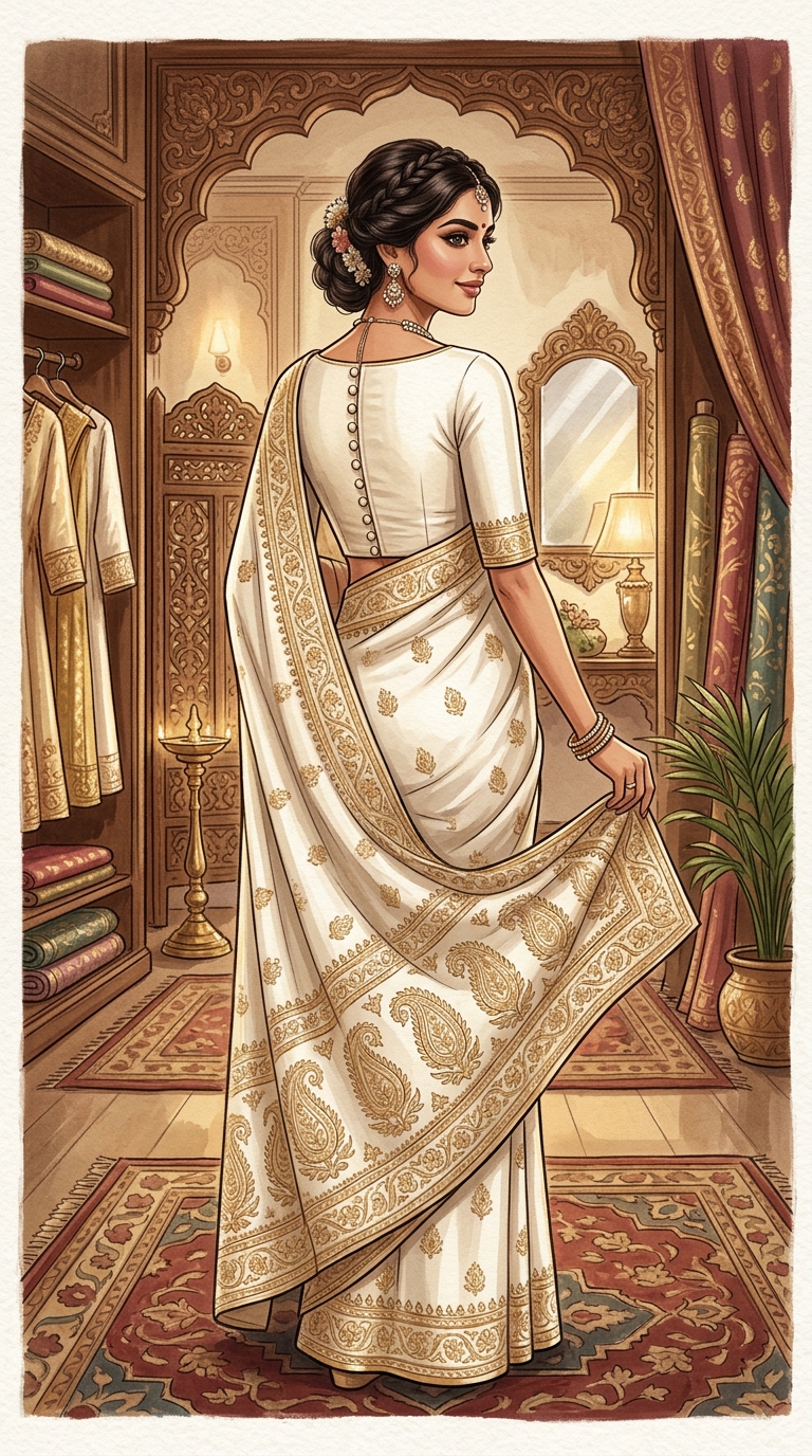 Boat neck back design for silk saree