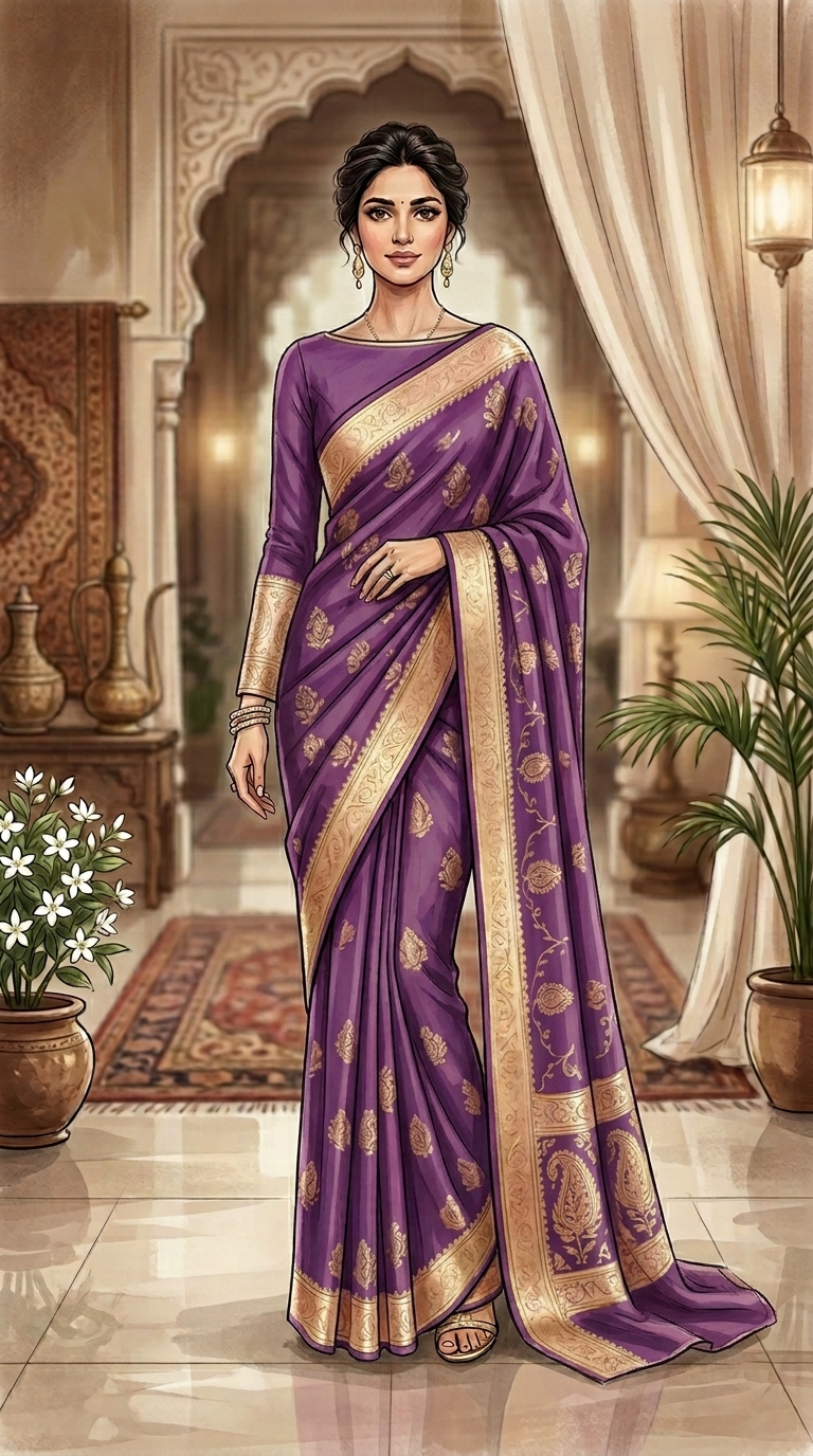 Full sleeve boat neck blouse design for wedding saree