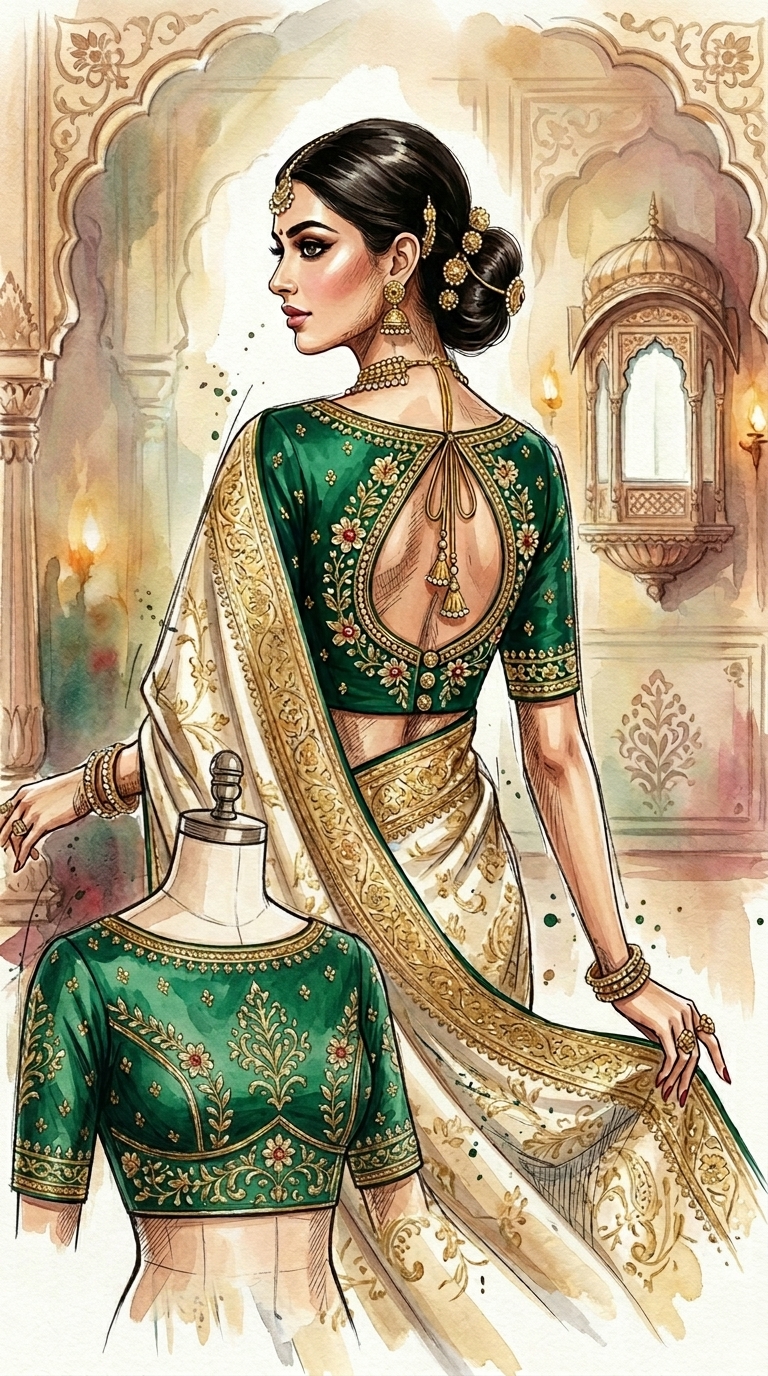 Bridal boat neck blouse design with embroidery