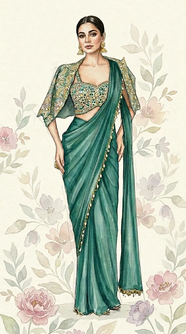 Saree style with cape