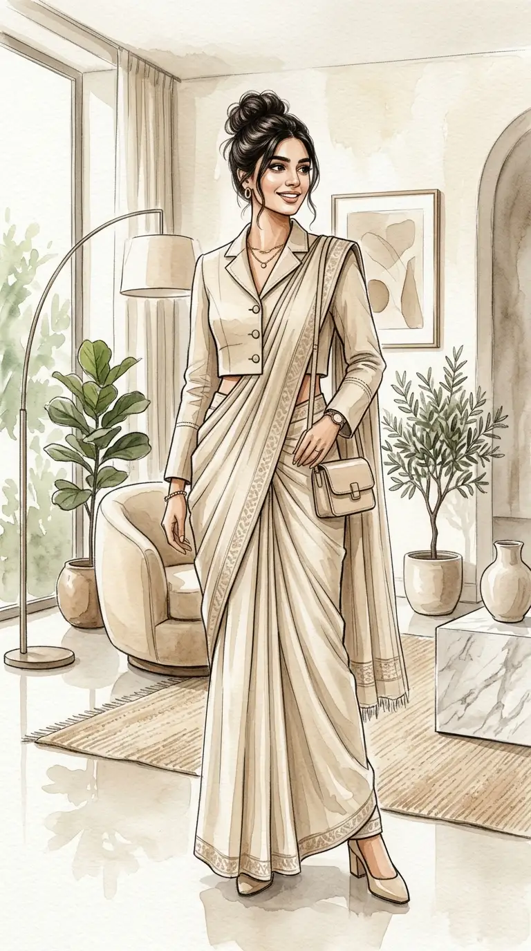 co ord inspired modern Gen Z saree Style