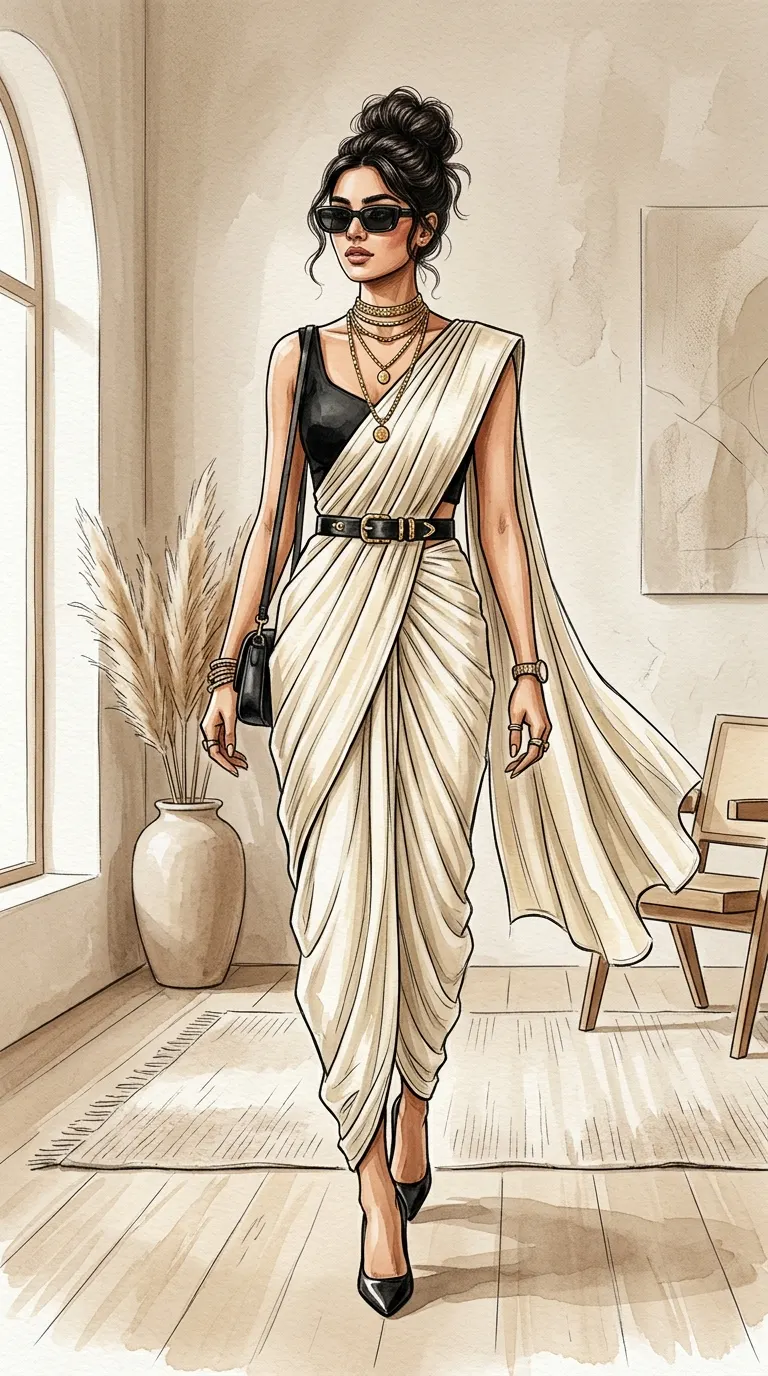 trendy gen z saree look