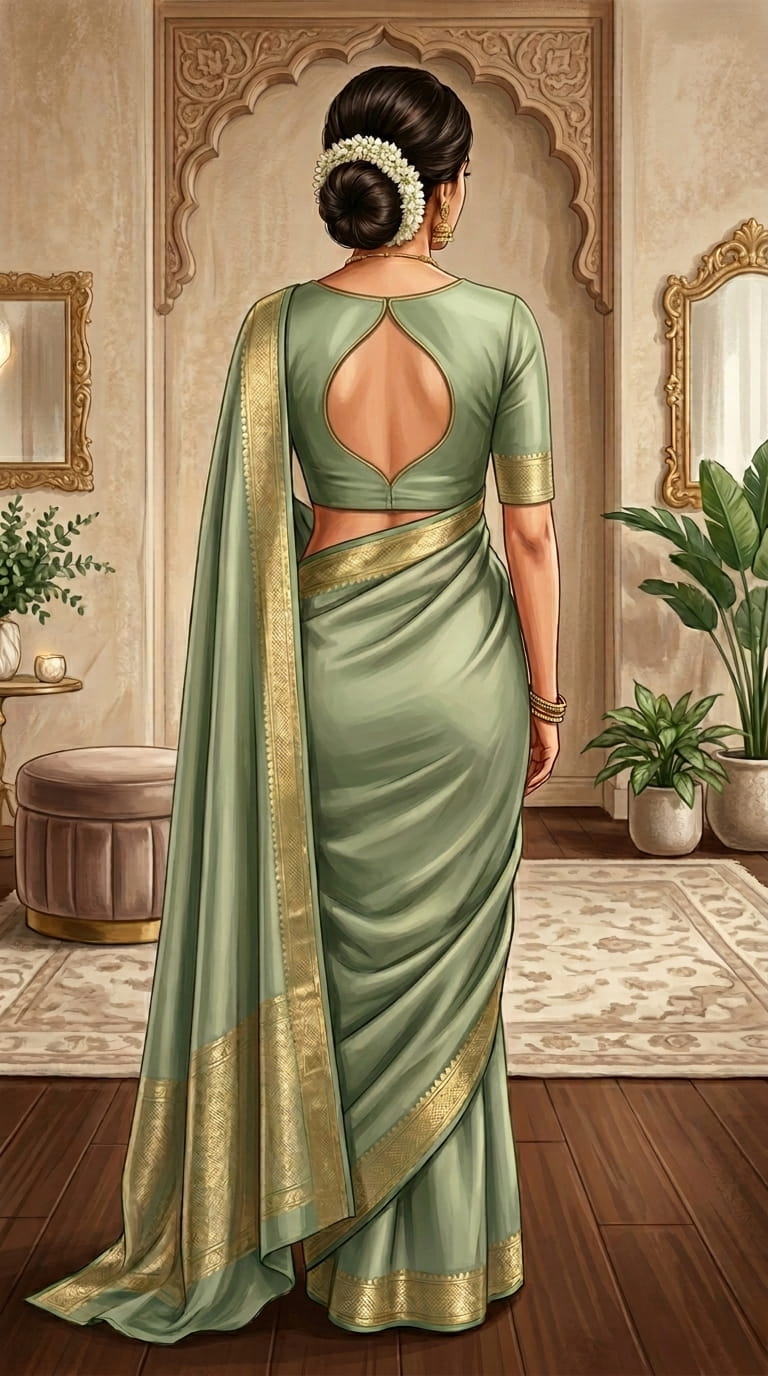 Modern Blouse Back design for Silk saree