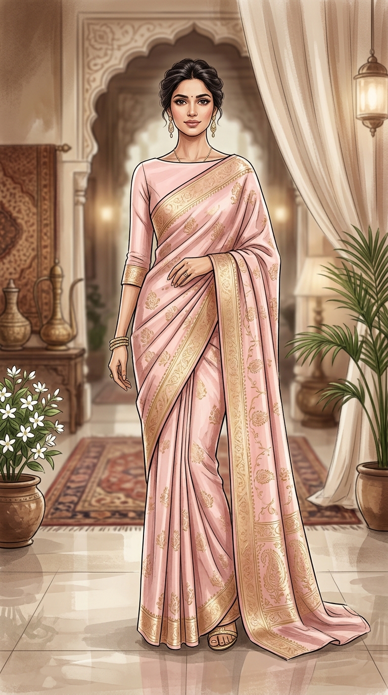 Narrow boat neck blouse design for silk saree