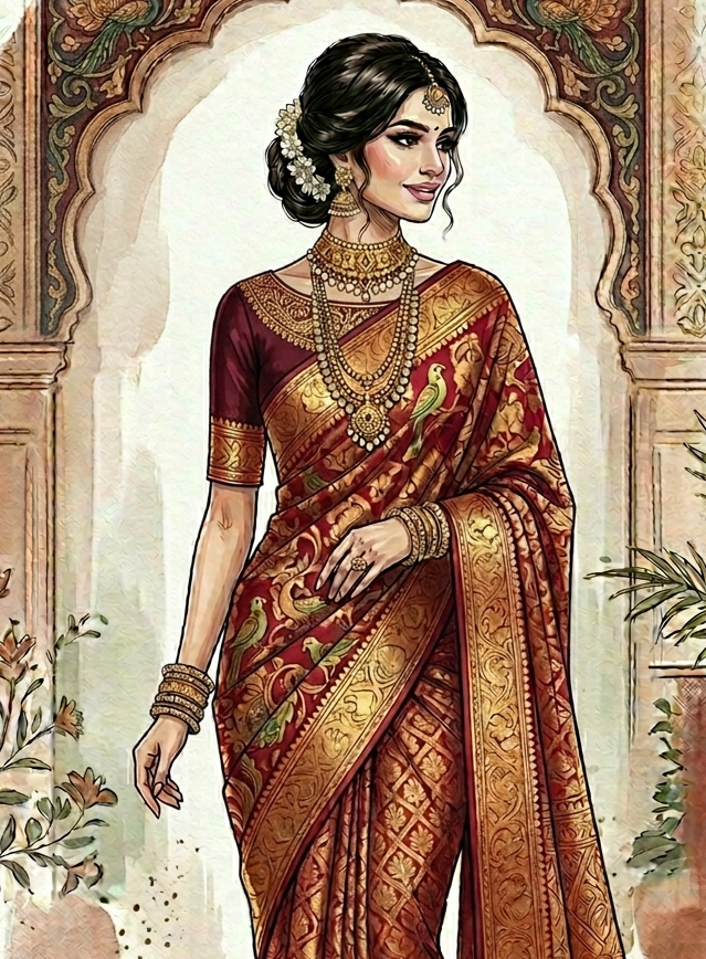 silk saree boat neck blouse design