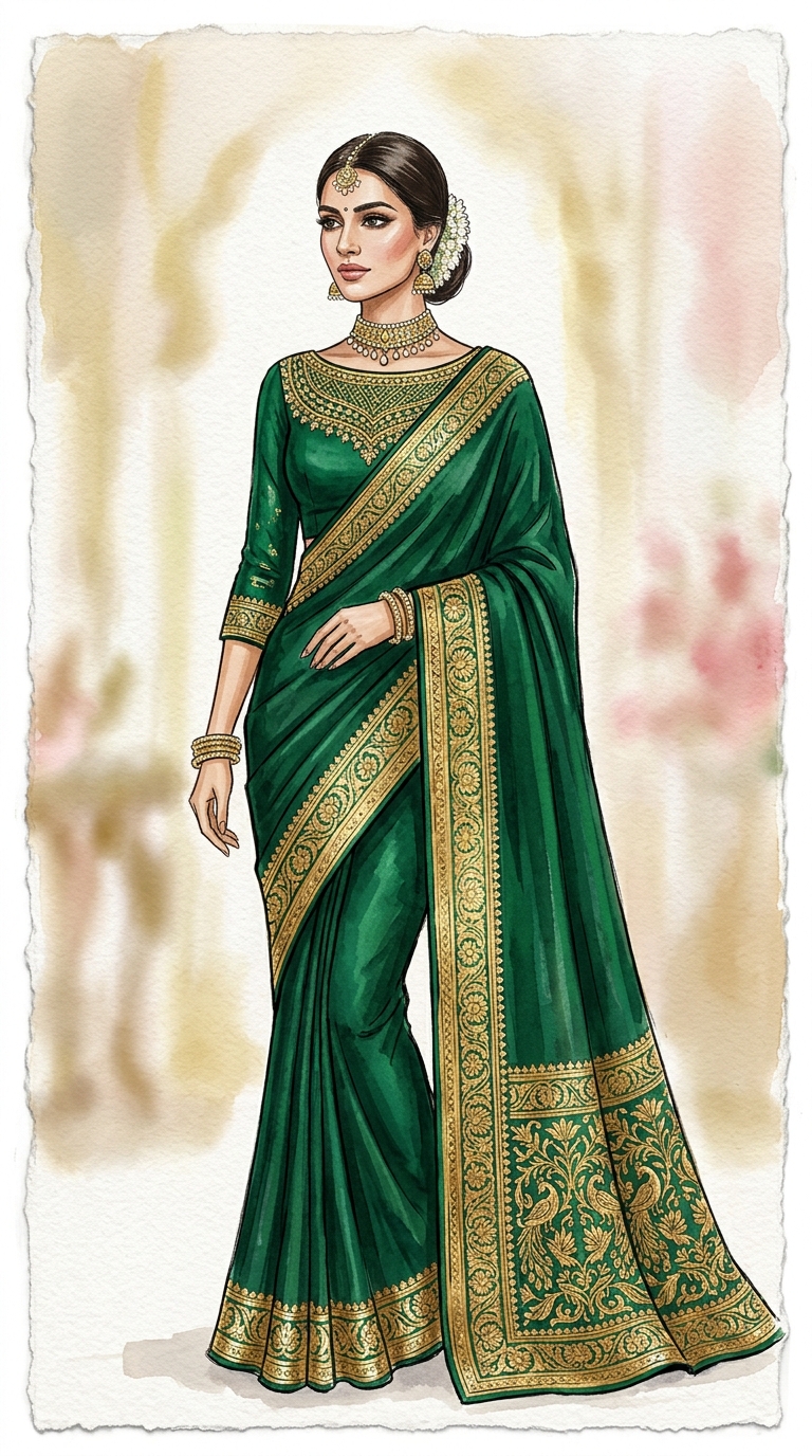 Silk saree boat neck blouse designs