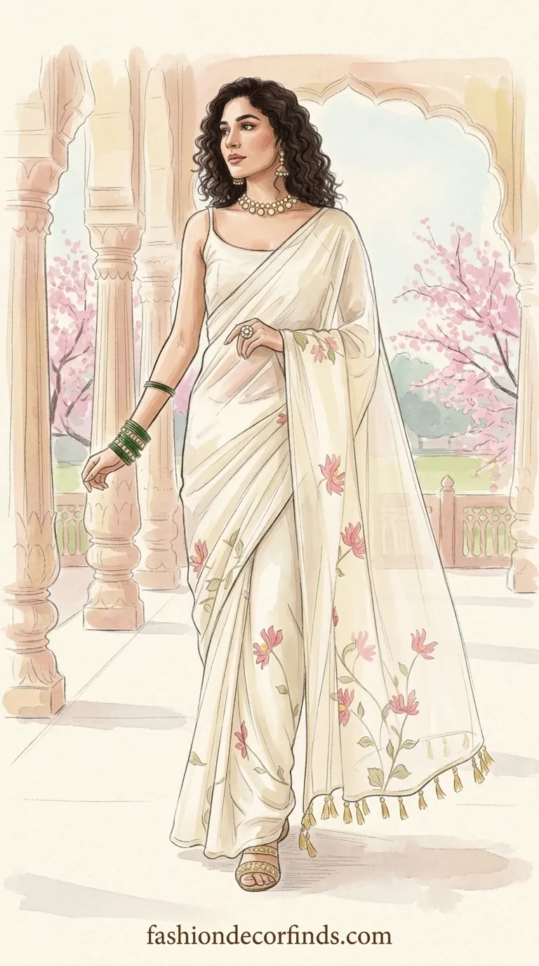 Lightweight botanical print saree perfect for Gen Z styling