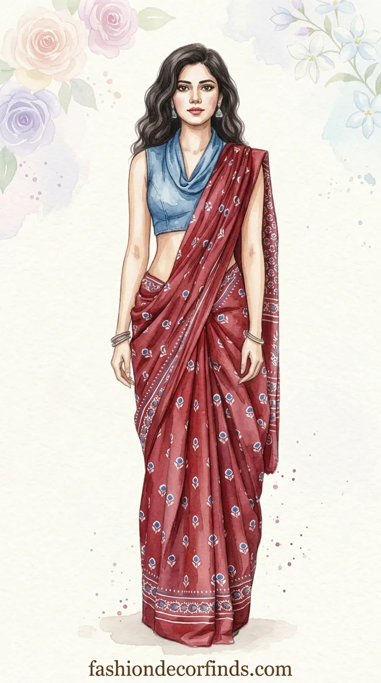Hand block print cotton saree styled with modern accessories