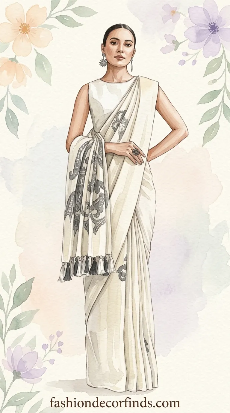 Minimal monochrome print saree for a sleek modern look