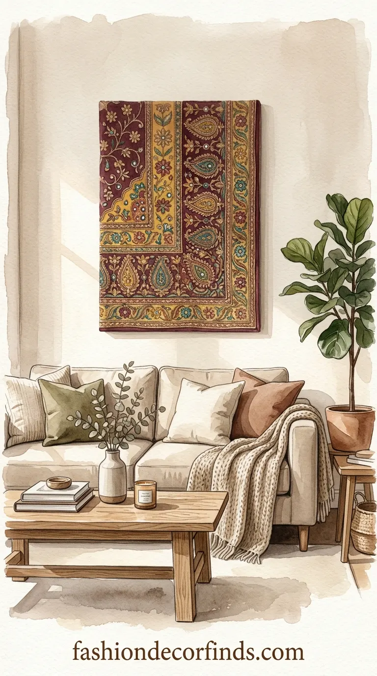 Old dupatta wrapped on canvas frame as easy DIY wall art for beginners