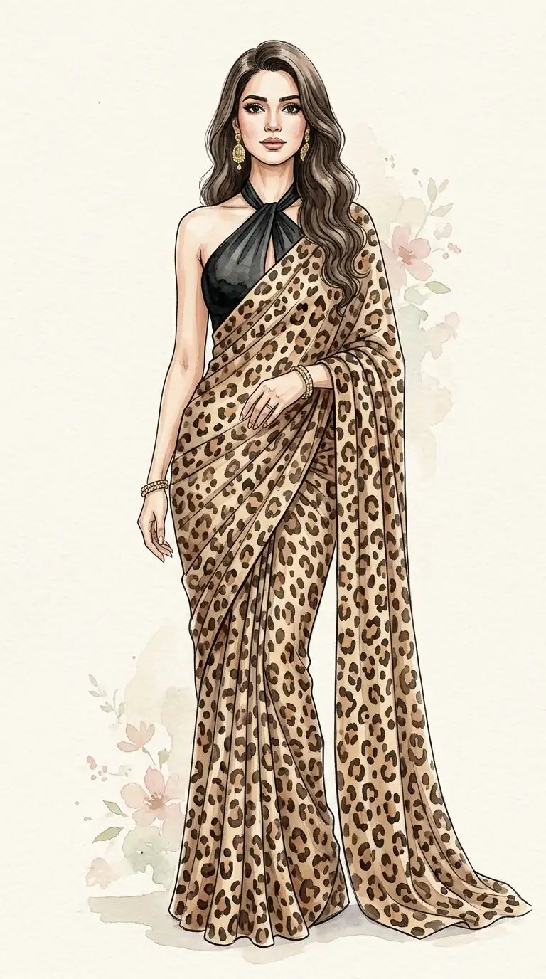 Leopard prints saree