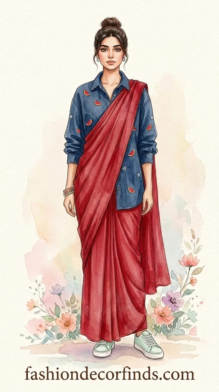 denim blouse cotton saree