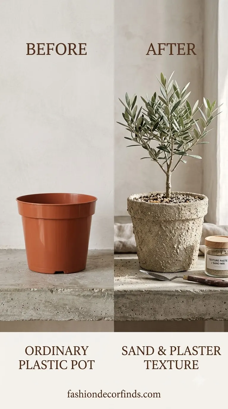 Texture paste Technique plastic pot before and after transformation
