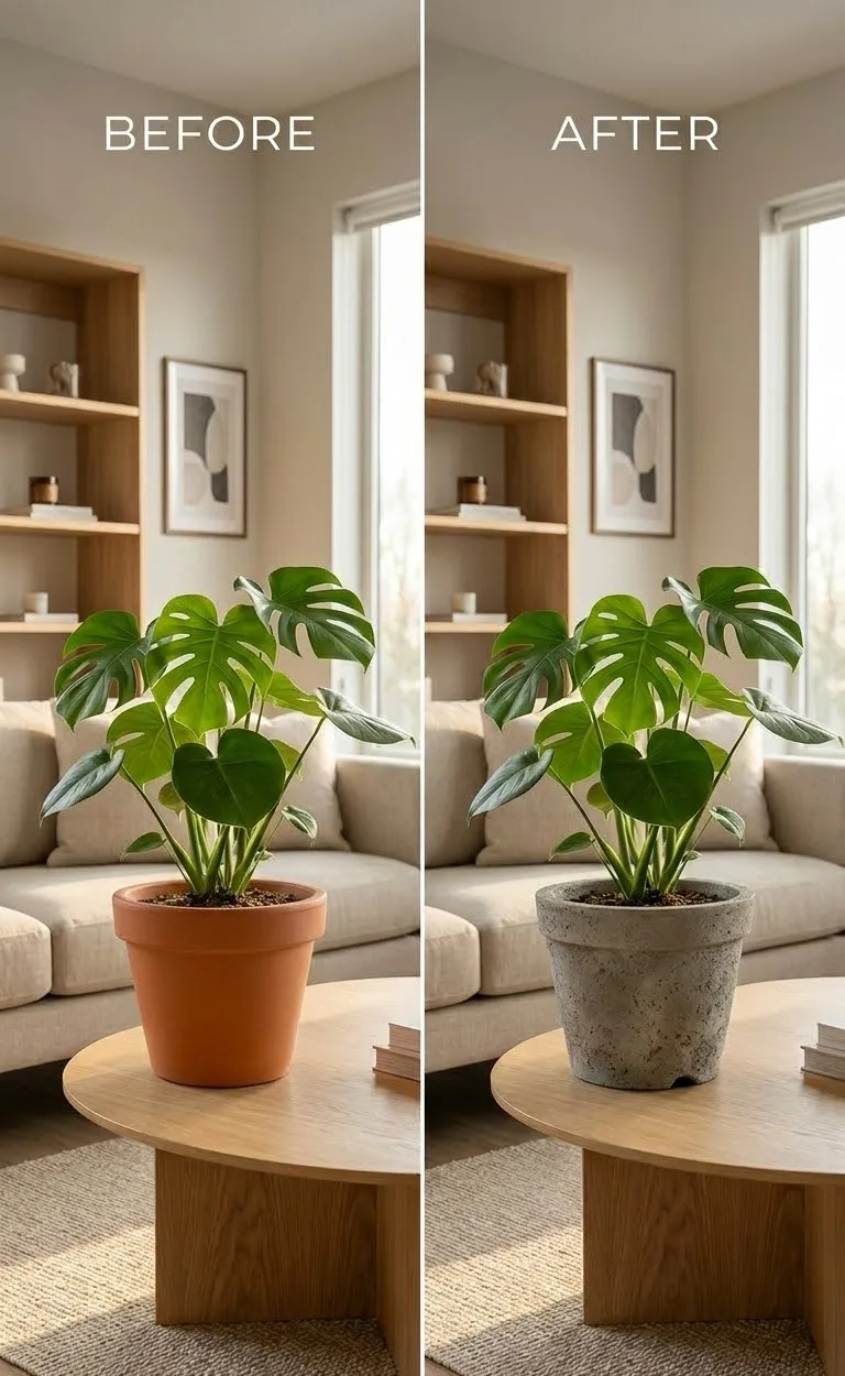 Cheap plastic planter transformed with a cement-look finish
