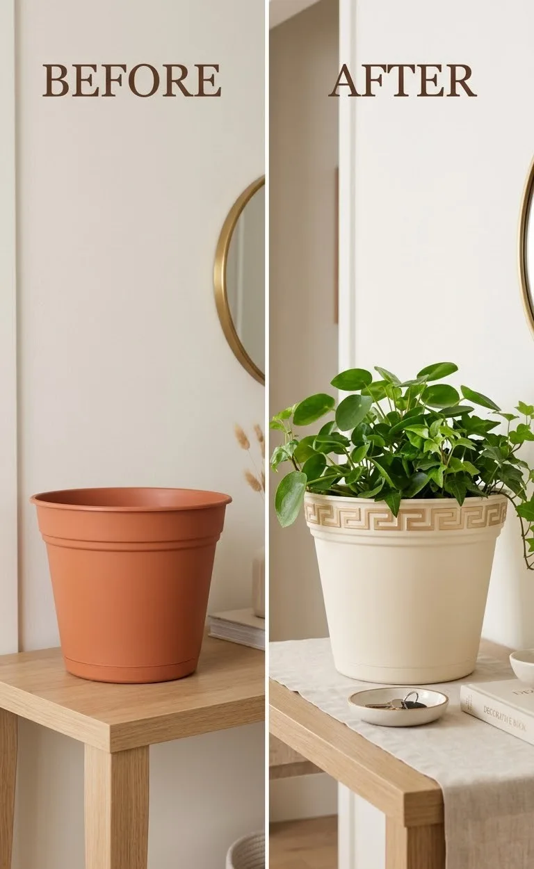 Plastic planter upgraded with a decorative rim