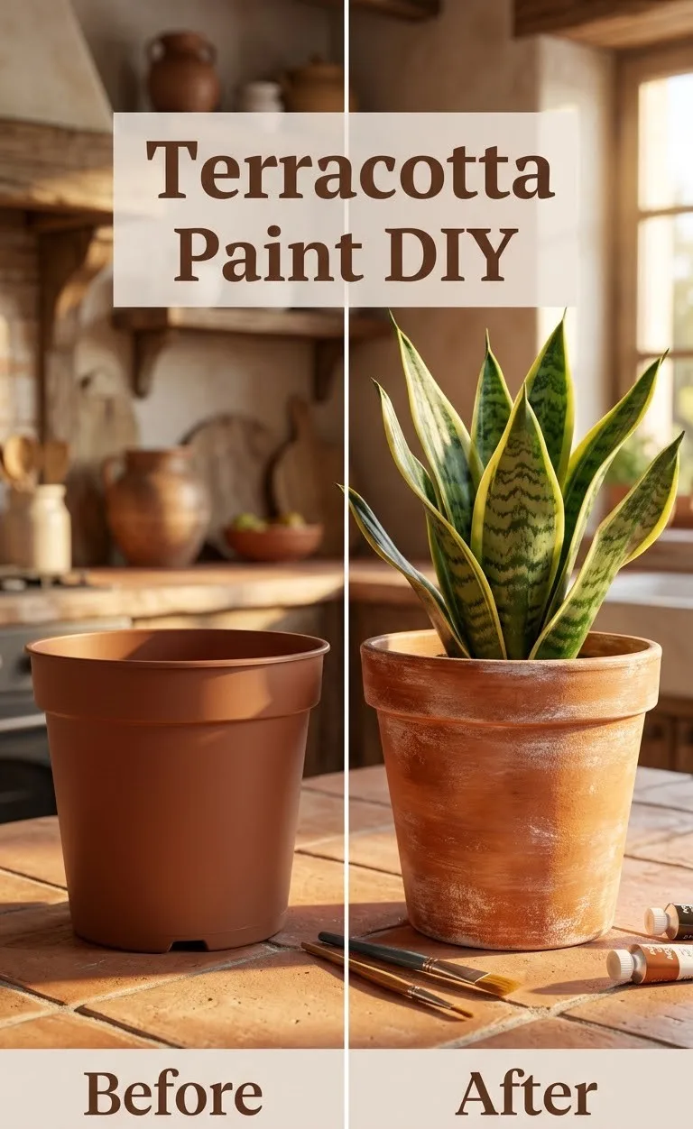 Plastic pot with a DIY terracotta-inspired finish