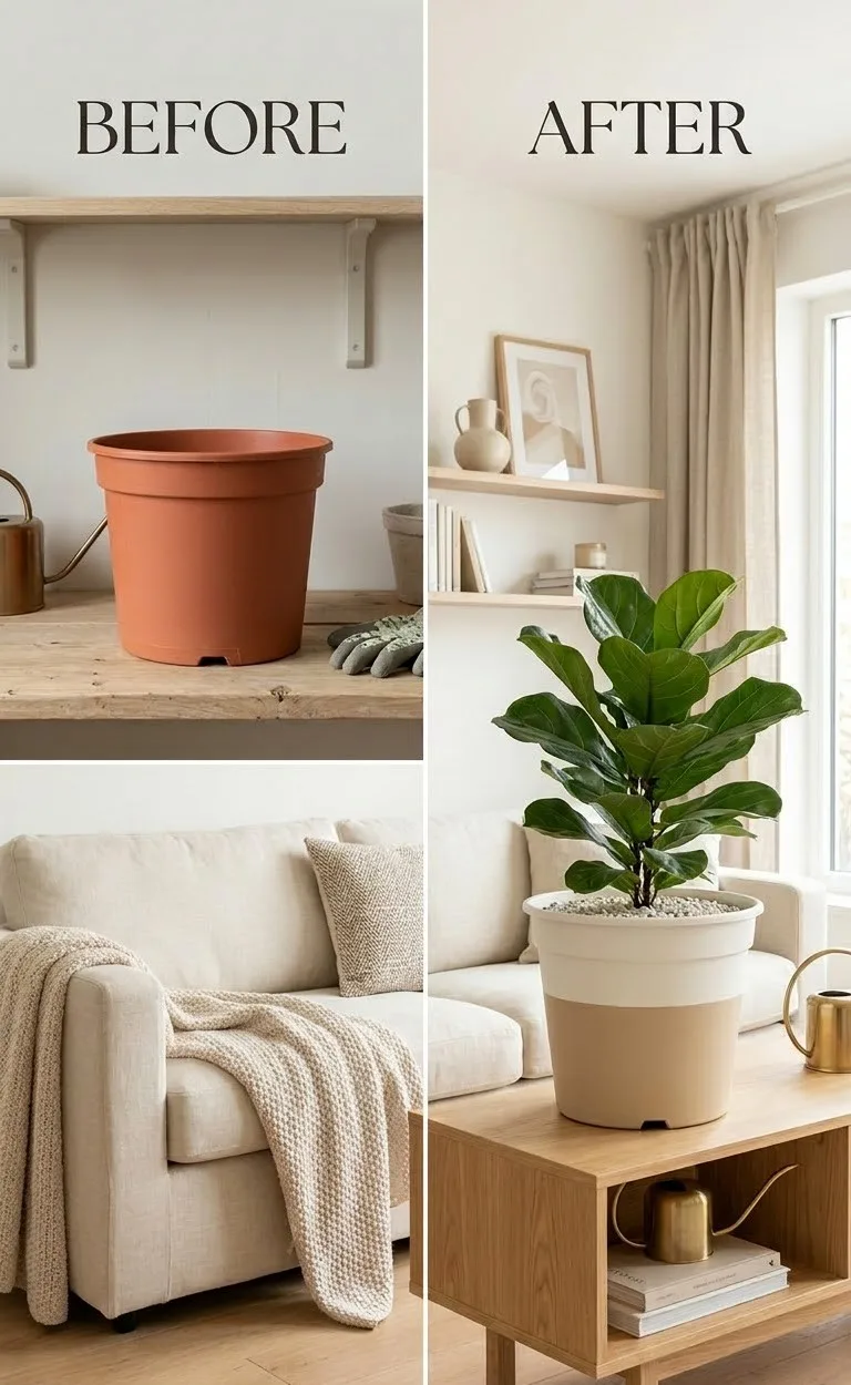 Cheap plastic pot transformed with a two-tone finish